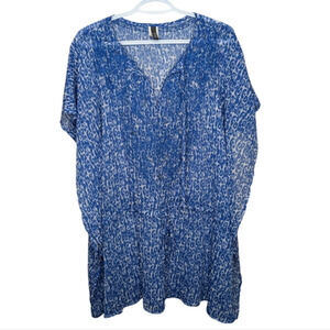 Kenneth Cole Reaction Blue White Swim Cover Up Embroidered Cut Outs Woman Small